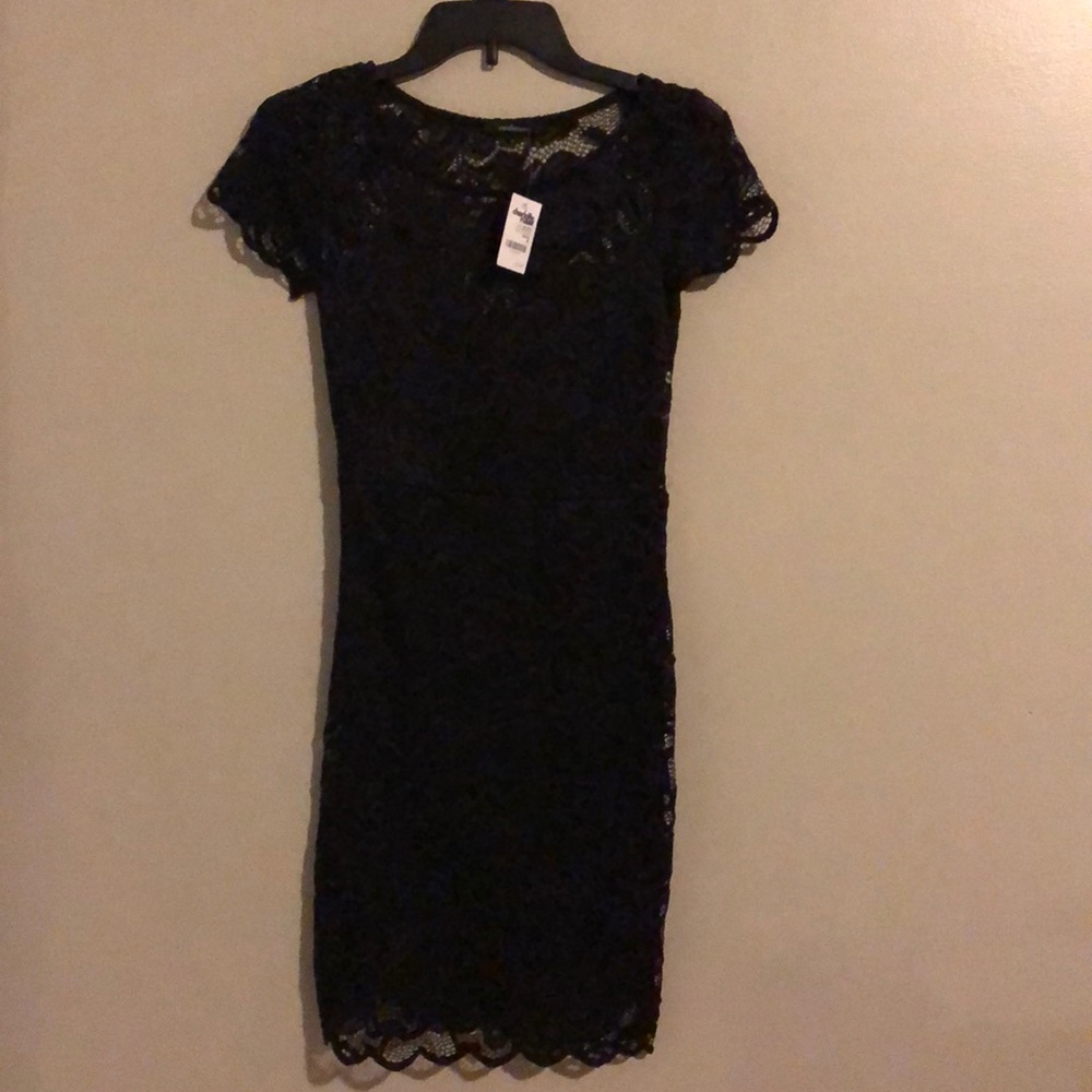 Black lace body con dress